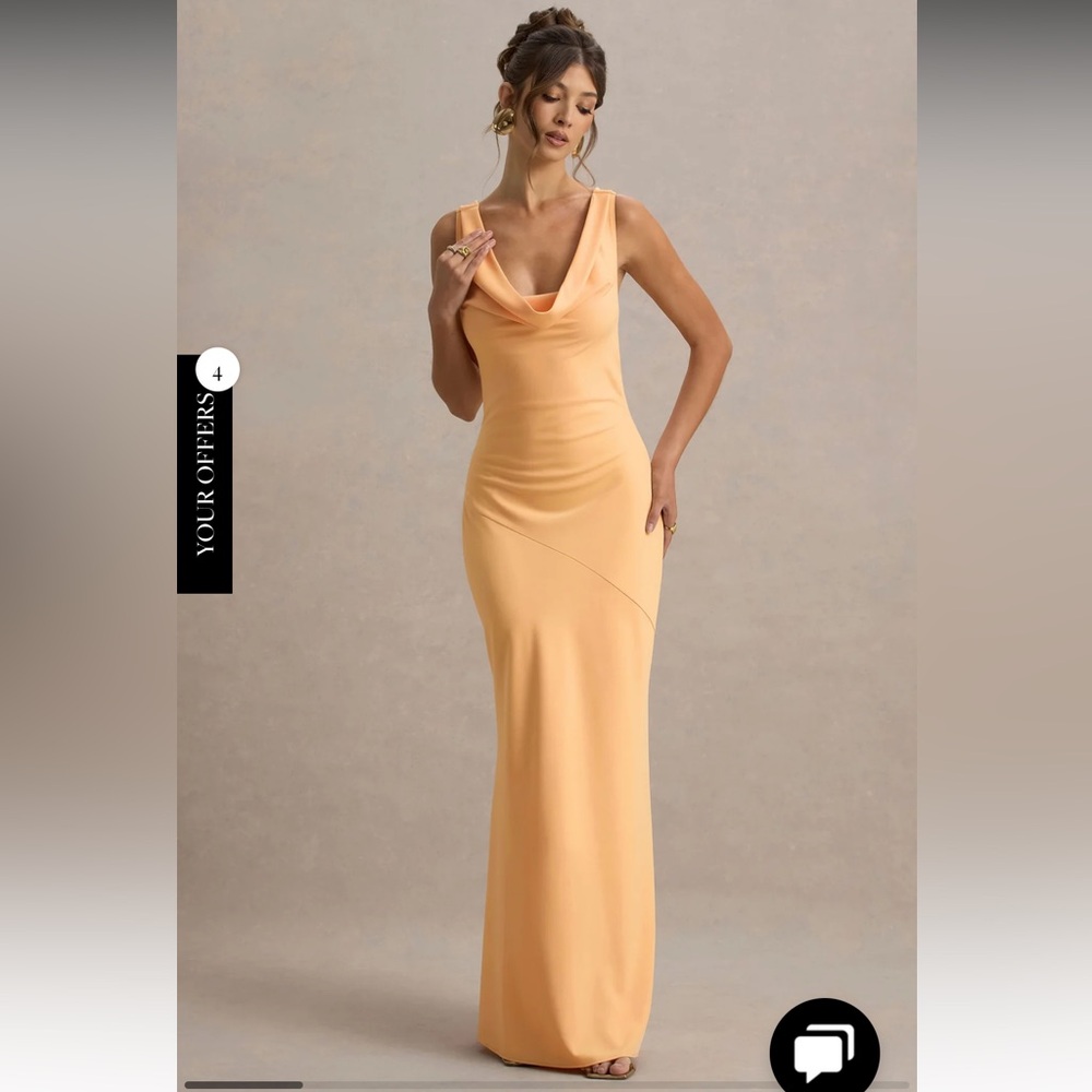 Club London - Peach Satin Cowl-Neck Slip-Maxi Dress